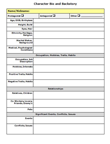 Character Bio and Backstory Form by JD Crighton